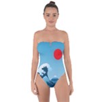 Minimalism Great Wave Off Kanagawa Tie Back One Piece Swimsuit