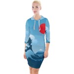 Minimalism Great Wave Off Kanagawa Quarter Sleeve Hood Bodycon Dress