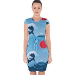 Minimalism Great Wave Off Kanagawa Capsleeve Drawstring Dress 
