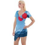 Minimalism Great Wave Off Kanagawa Short Sleeve Asymmetric Mini Dress