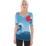 Minimalism Great Wave Off Kanagawa Wide Neckline T-Shirt