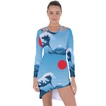 Minimalism Great Wave Off Kanagawa Asymmetric Cut-Out Shift Dress