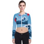 Minimalism Great Wave Off Kanagawa Long Sleeve Zip Up Bomber Jacket