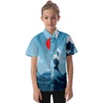 Minimalism Great Wave Off Kanagawa Kids  Short Sleeve Shirt