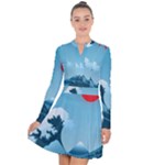 Minimalism Great Wave Off Kanagawa Long Sleeve Panel Dress