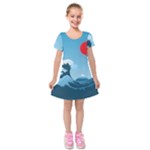 Minimalism Great Wave Off Kanagawa Kids  Short Sleeve Velvet Dress