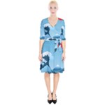 Minimalism Great Wave Off Kanagawa Wrap Up Cocktail Dress