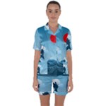 Minimalism Great Wave Off Kanagawa Satin Short Sleeve Pajamas Set