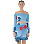 Minimalism Great Wave Off Kanagawa Off Shoulder Top with Skirt Set