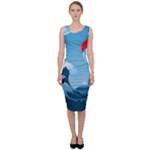 Minimalism Great Wave Off Kanagawa Sleeveless Pencil Dress