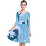 Minimalism Great Wave Off Kanagawa Quarter Sleeve Waist Band Dress