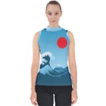 Minimalism Great Wave Off Kanagawa Mock Neck Shell Top