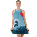 Minimalism Great Wave Off Kanagawa Halter Tie Back Chiffon Dress
