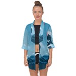 Minimalism Great Wave Off Kanagawa Open Front Chiffon Kimono
