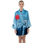 Minimalism Great Wave Off Kanagawa Long Sleeve Satin Kimono