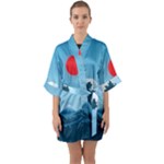 Minimalism Great Wave Off Kanagawa Half Sleeve Satin Kimono 