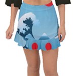 Minimalism Great Wave Off Kanagawa Fishtail Mini Chiffon Skirt