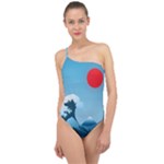 Minimalism Great Wave Off Kanagawa Classic One Shoulder Swimsuit
