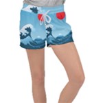 Minimalism Great Wave Off Kanagawa Women s Velour Lounge Shorts