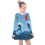Minimalism Great Wave Off Kanagawa Kids  Long Sleeve Dress