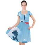 Minimalism Great Wave Off Kanagawa Cap Sleeve Midi Dress