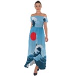 Minimalism Great Wave Off Kanagawa Off Shoulder Open Front Chiffon Dress