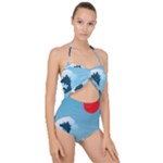 Minimalism Great Wave Off Kanagawa Scallop Top Cut Out Swimsuit