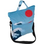 Minimalism Great Wave Off Kanagawa Fold Over Handle Tote Bag