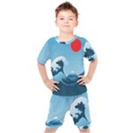 Minimalism Great Wave Off Kanagawa Kids  T-Shirt and Shorts Set