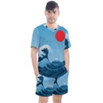 Minimalism Great Wave Off Kanagawa Men s Mesh T-Shirt and Shorts Set