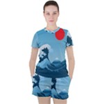 Minimalism Great Wave Off Kanagawa Women s T-Shirt and Shorts Set