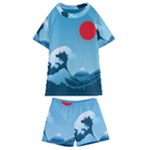 Minimalism Great Wave Off Kanagawa Kids  Swim T-Shirt and Shorts Set