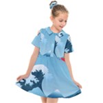Minimalism Great Wave Off Kanagawa Kids  Short Sleeve Shirt Dress