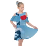 Minimalism Great Wave Off Kanagawa Kids  Shoulder Cutout Chiffon Dress