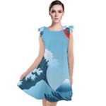 Minimalism Great Wave Off Kanagawa Tie Up Tunic Dress