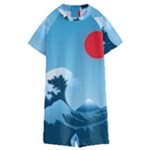Minimalism Great Wave Off Kanagawa Kids  Boyleg Half Suit Swimwear