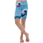 Minimalism Great Wave Off Kanagawa Kids  Lightweight Velour Cropped Yoga Leggings
