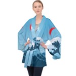 Minimalism Great Wave Off Kanagawa Long Sleeve Velvet Kimono 