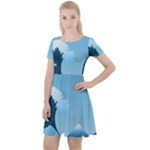 Minimalism Great Wave Off Kanagawa Cap Sleeve Velour Dress 