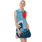 Minimalism Great Wave Off Kanagawa Sleeveless Shirt Dress