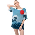 Minimalism Great Wave Off Kanagawa Oversized Chiffon Top