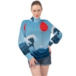 Minimalism Great Wave Off Kanagawa High Neck Long Sleeve Chiffon Top