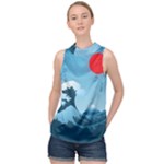 Minimalism Great Wave Off Kanagawa High Neck Satin Top
