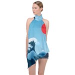 Minimalism Great Wave Off Kanagawa Halter Asymmetric Satin Top