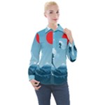 Minimalism Great Wave Off Kanagawa Women s Long Sleeve Pocket Shirt