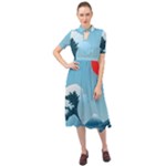 Minimalism Great Wave Off Kanagawa Keyhole Neckline Chiffon Dress