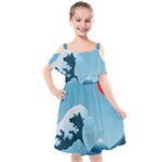 Minimalism Great Wave Off Kanagawa Kids  Cut Out Shoulders Chiffon Dress