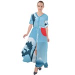 Minimalism Great Wave Off Kanagawa Waist Tie Boho Maxi Dress
