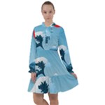 Minimalism Great Wave Off Kanagawa All Frills Chiffon Dress