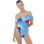 Minimalism Great Wave Off Kanagawa Frill Detail One Piece Swimsuit